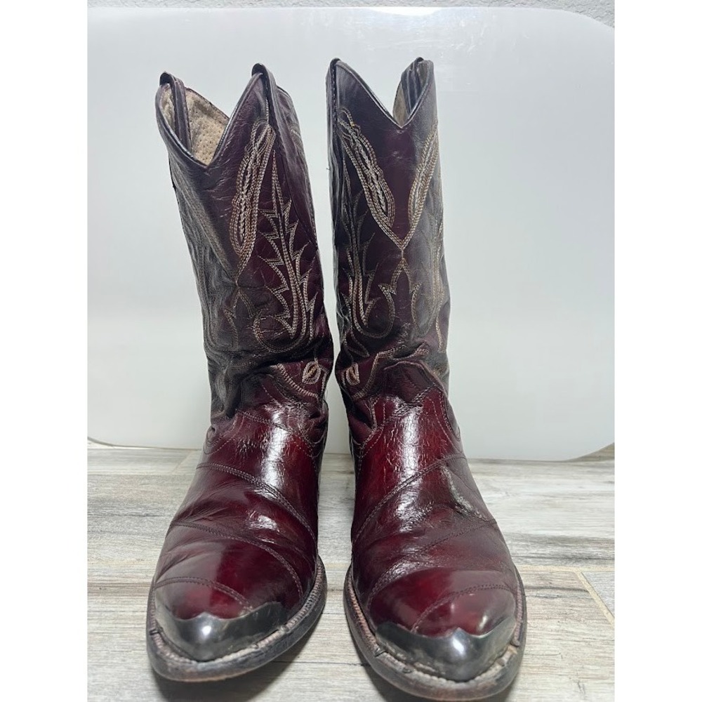 Circle G Men's 6.5 Burgundy Exotic Eel Leather Cowboy Boots Western Mexico